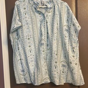 Torrid Belle Isles Light Blue and Green Patterned Blouse